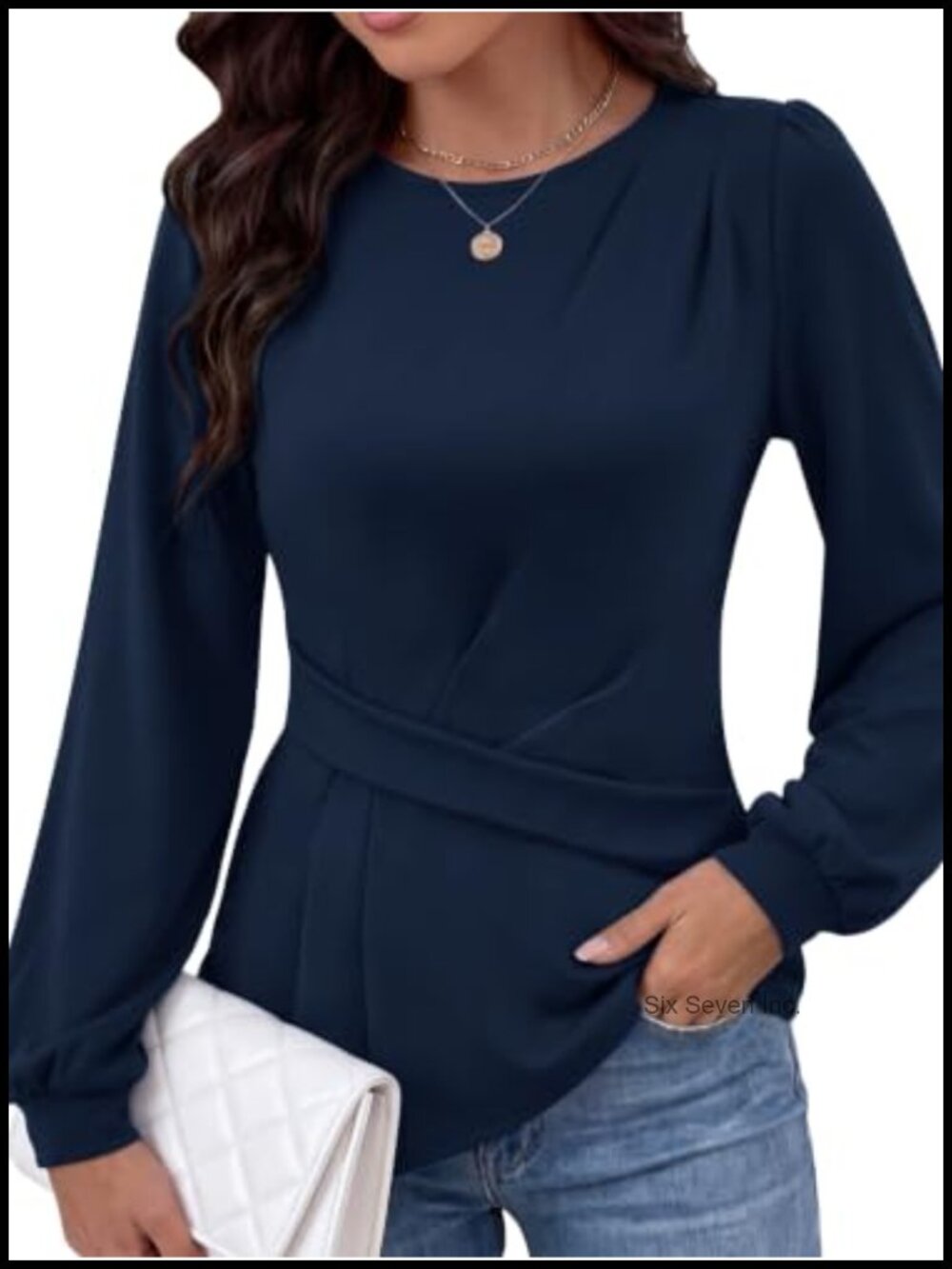 Women's Long Sleeve Peplum Blouse Ruched Waist Business Casual Work Top
